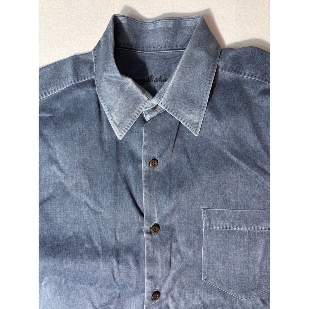 Tommy Bahama Mens Silk Wool Blend Long Sleeve Button Down Shirt Blue Grey Large